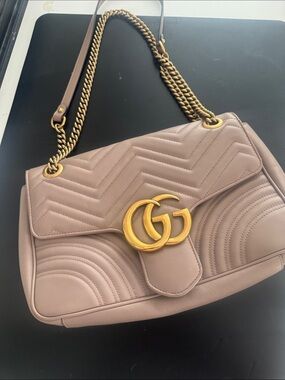 Gucci medium Pink-Taupe Matelassé Shoulder Bag with Gold Hardware